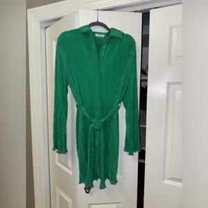 PEPPERMAYO Green button-up shirt dress with tie